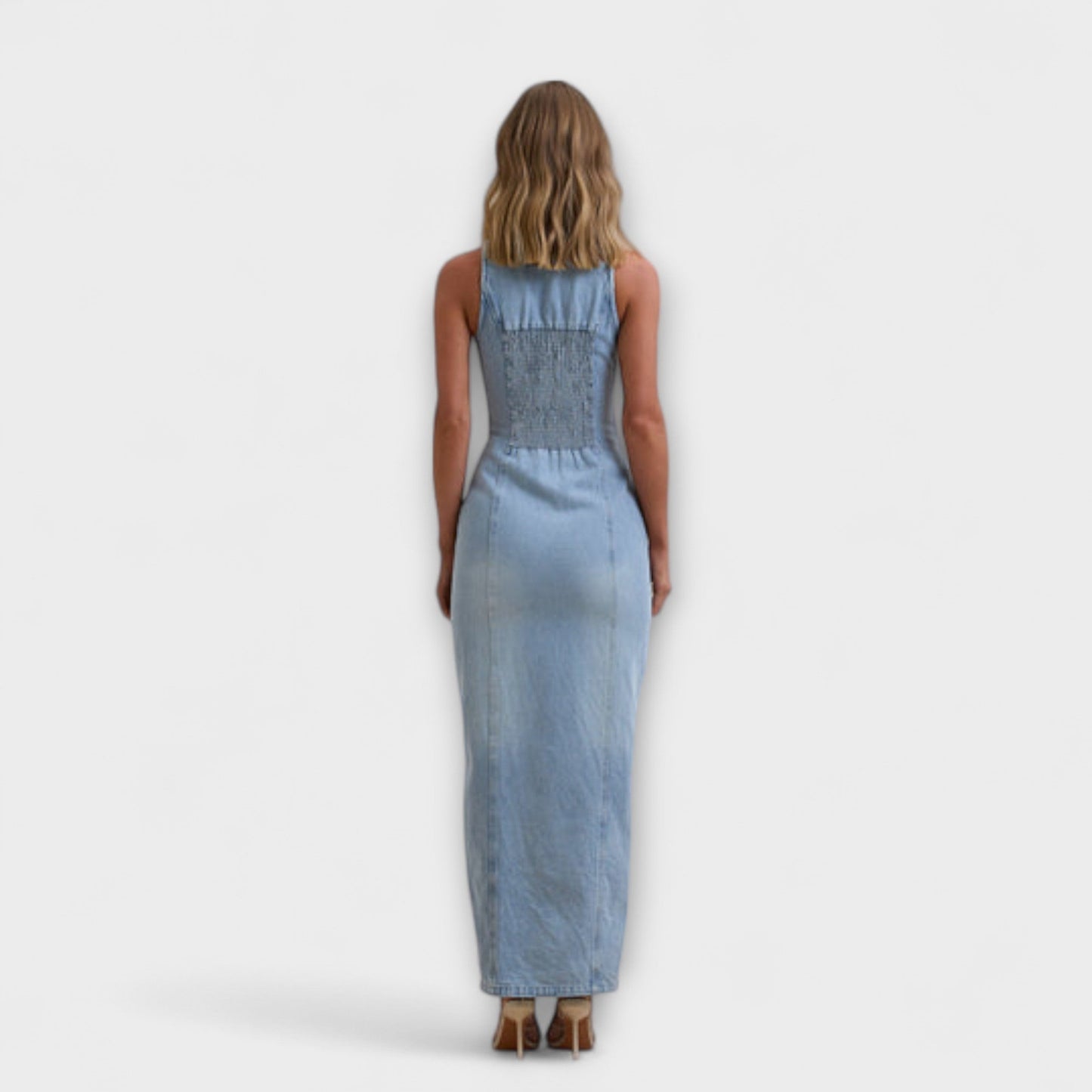 Chic Mid Wash Denim Maxi Dress for Any Occasion