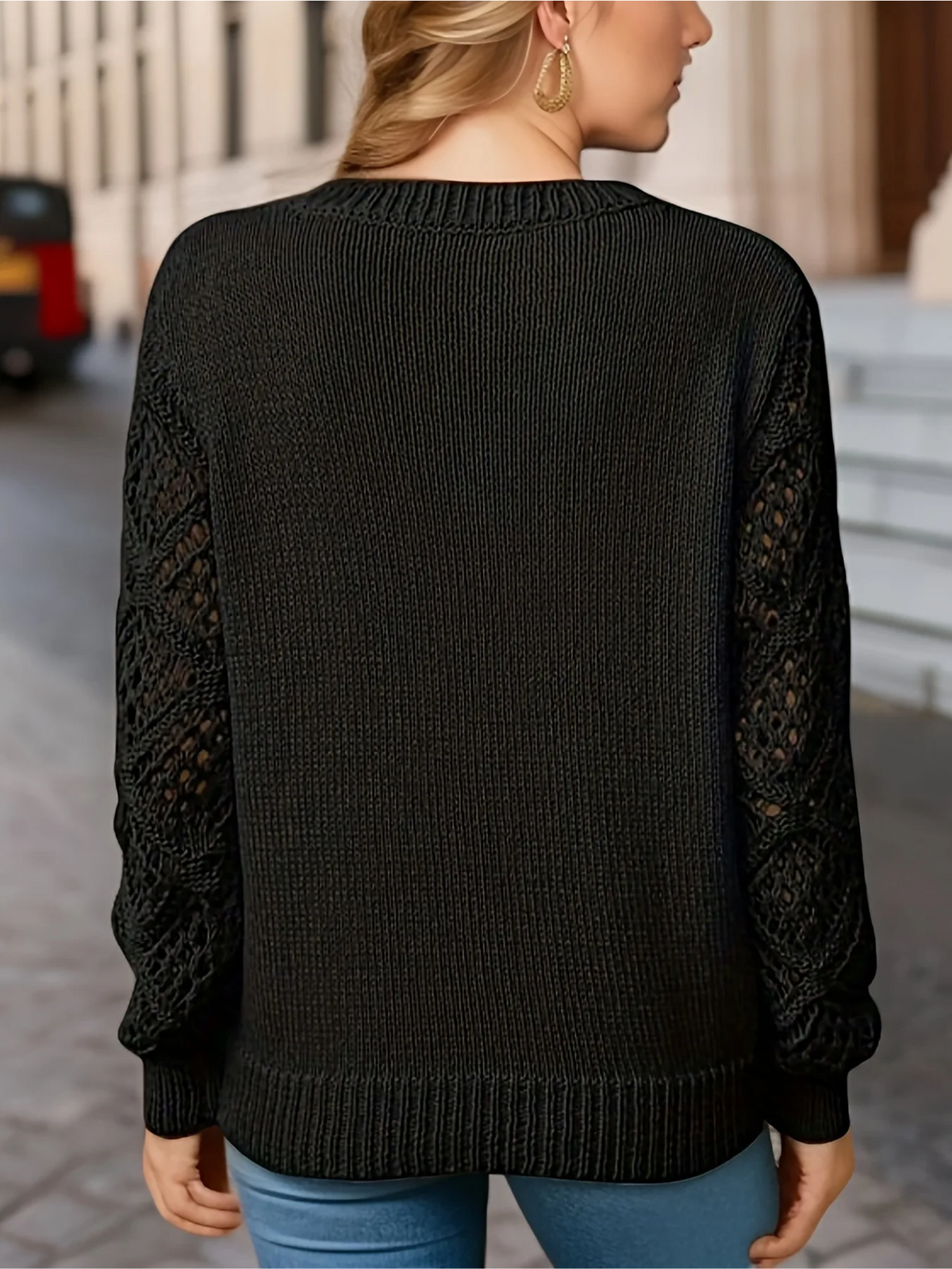 Women's Jumper | Crochet Sleeves & V-Neck 25
