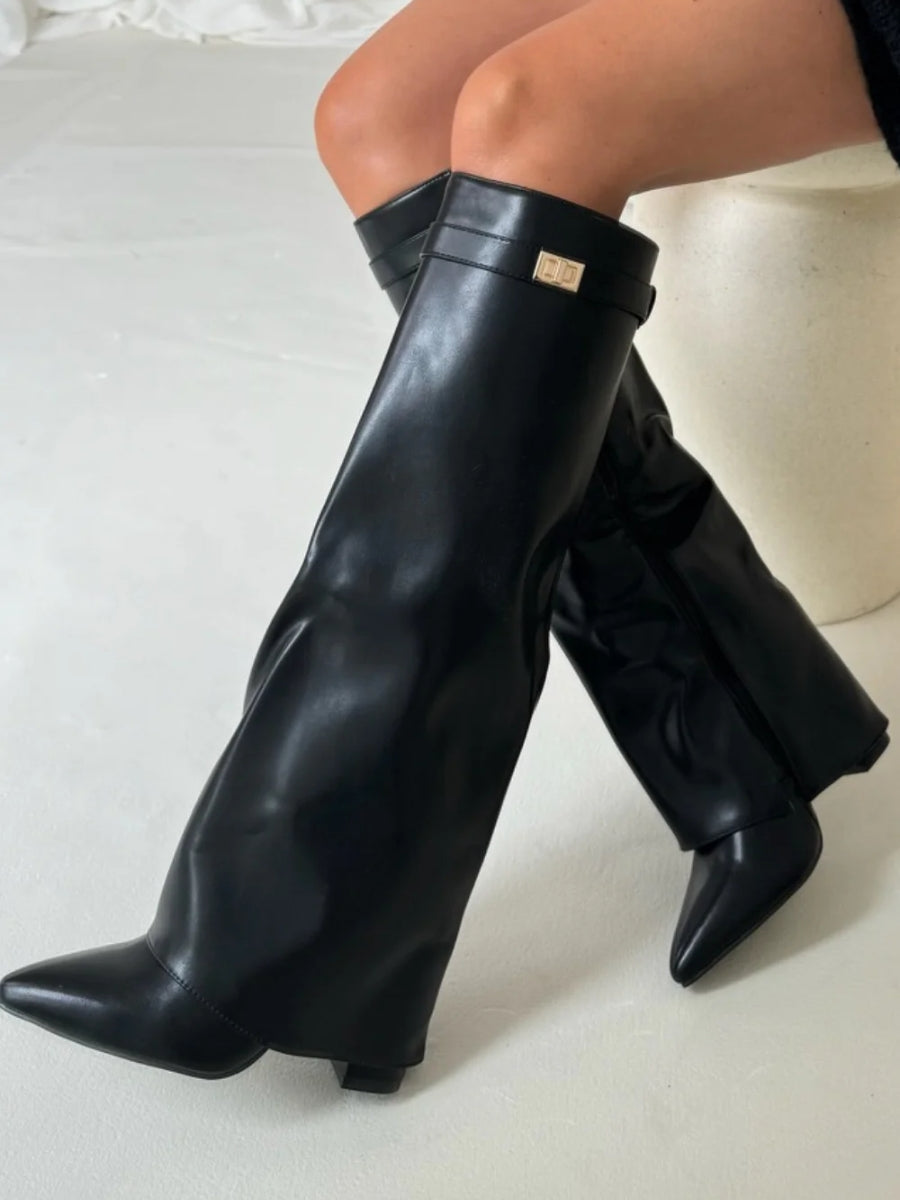 Women's Knee High Boots | Block Heel & Buckle Detail 13