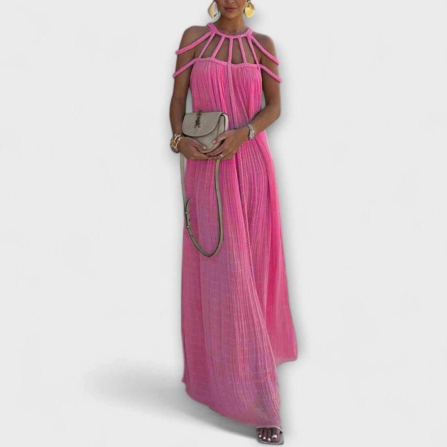 Briar - Linen Blend Maxi Dress with Draped Straps for Any Occasion