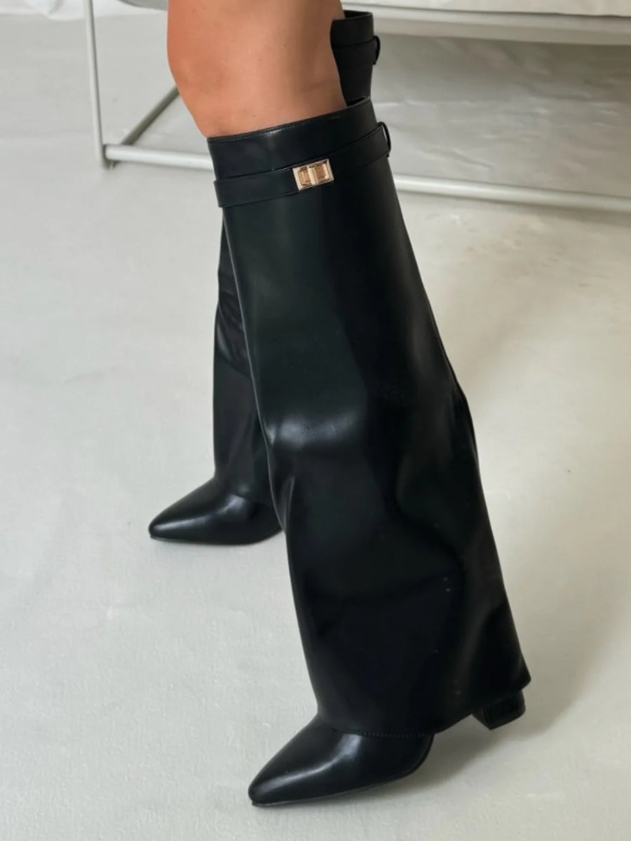 Women's Knee High Boots | Block Heel & Buckle Detail 15