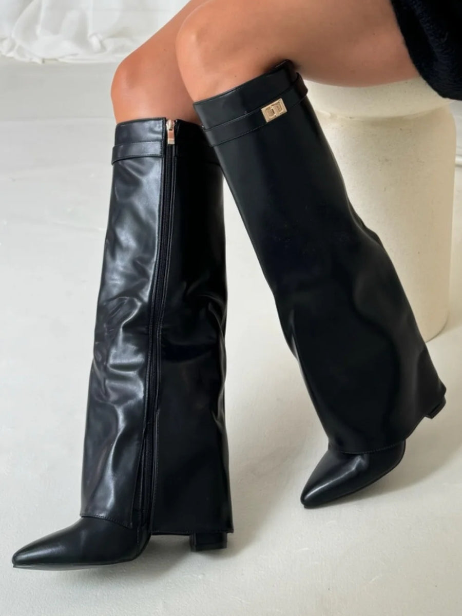 Women's Knee High Boots | Block Heel & Buckle Detail 14