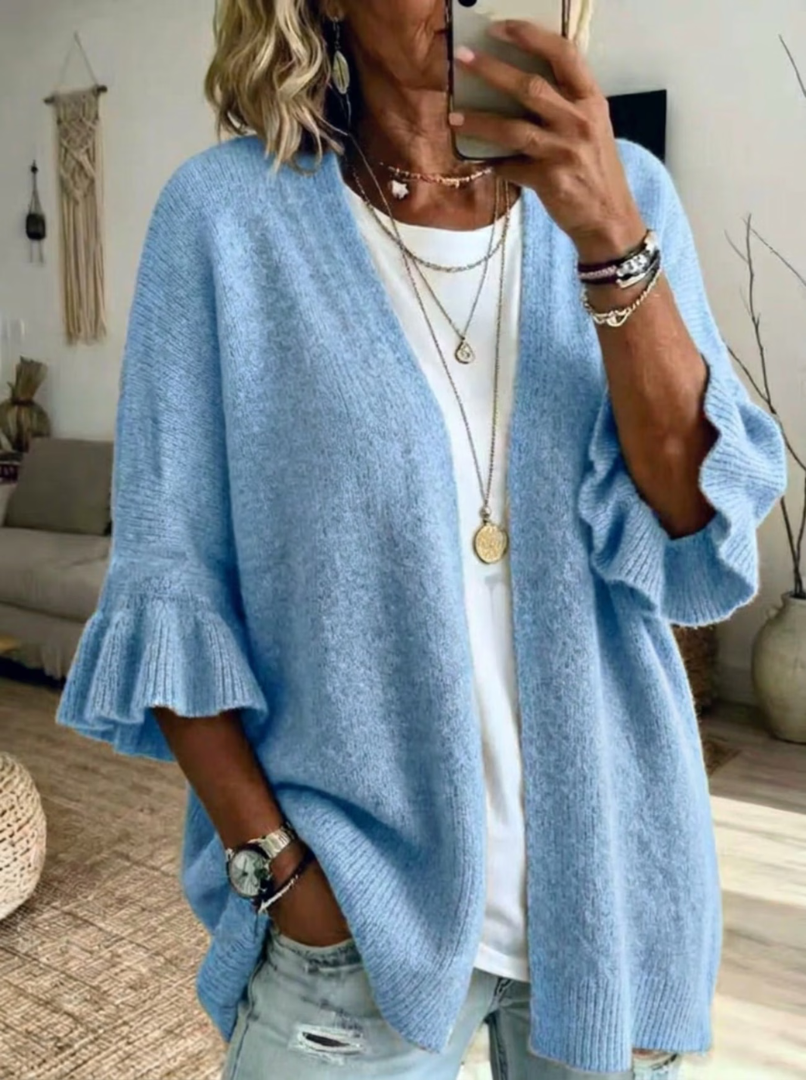 Women's Ruffle Sleeve Cardigan | Lightweight Open Front 2