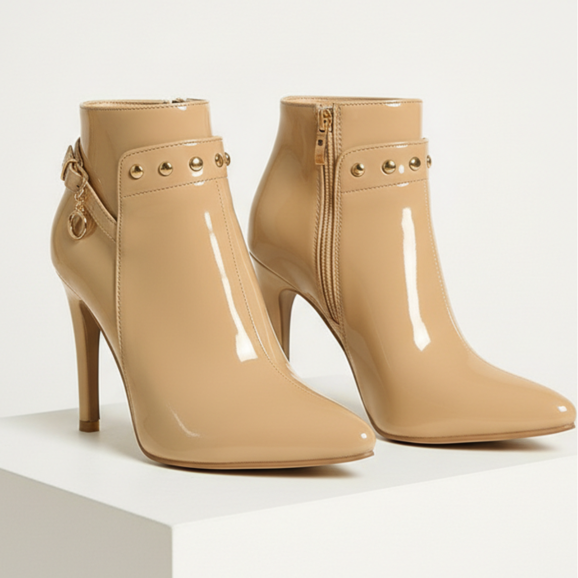 Women's Gloss Ankle Boots | Stiletto Heel & Studded Detail 8