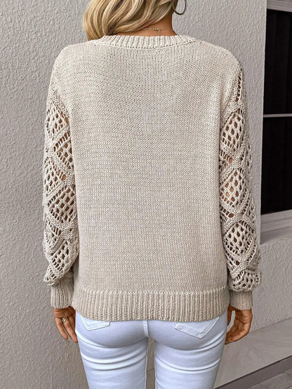 Women's Jumper | Crochet Sleeves & V-Neck 2