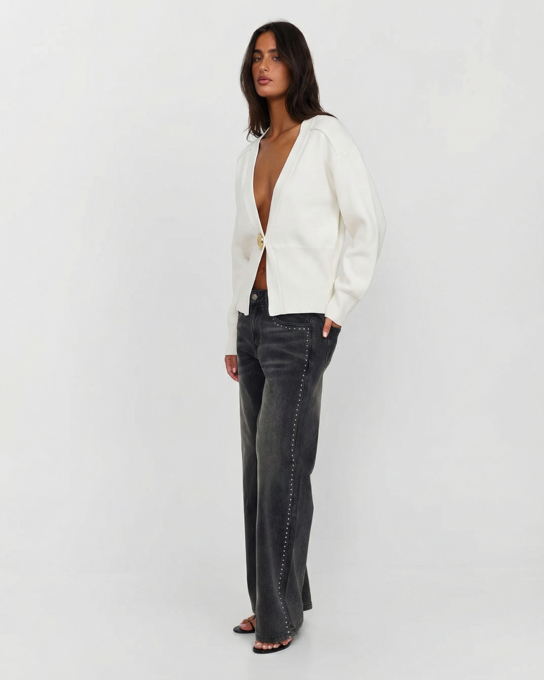 Women's Cropped Cardigan | Structured Shoulder Design 3