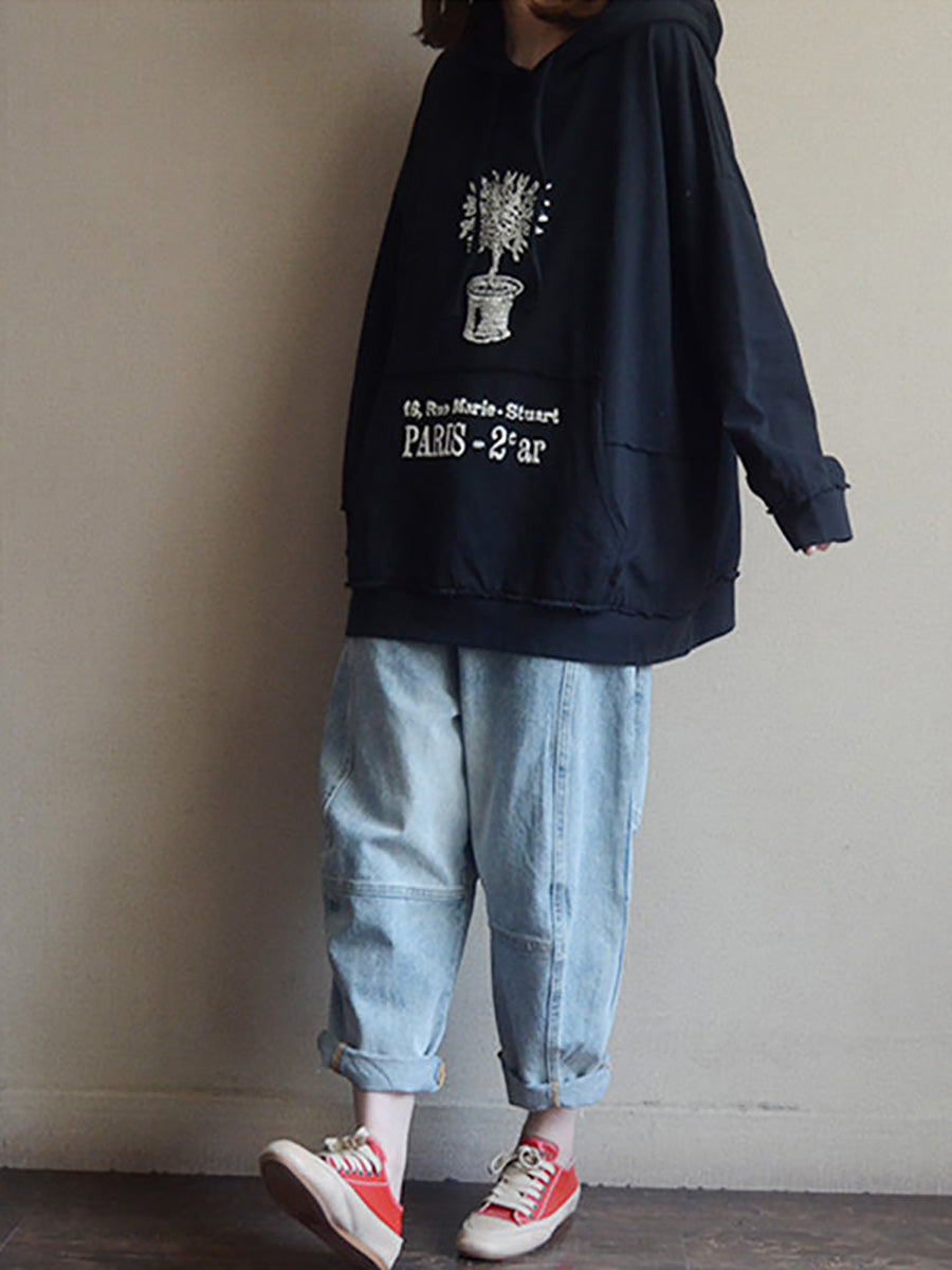 Women's Hooded Sweatshirt | Plant Print & Front Pocket 6