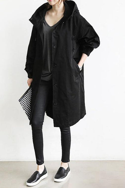 Turquoise hooded longline winter coat with patch pockets