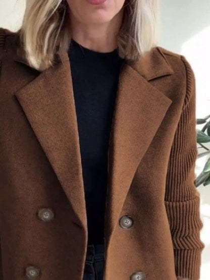 Double breasted short coat with shawl collar and knit cuffs