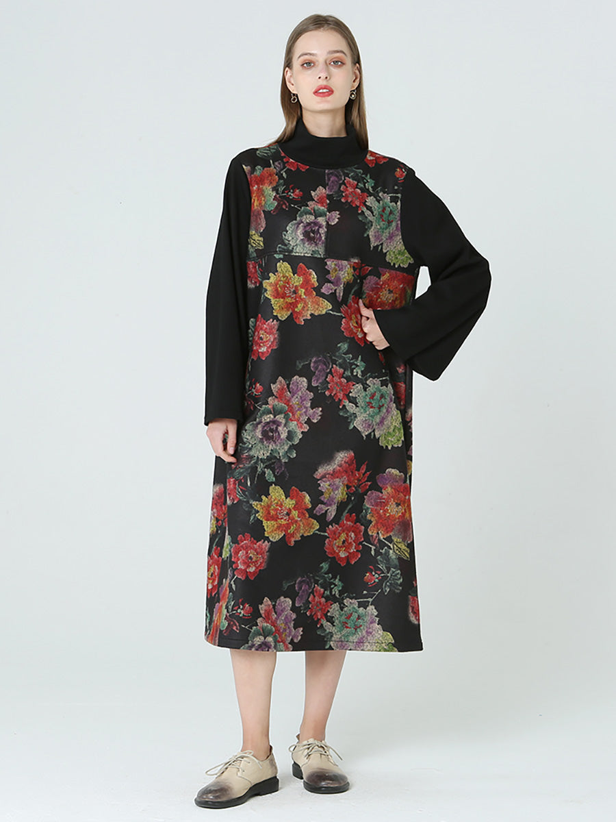 Women's Floral Turtleneck Dress | Long Sleeve & Pockets 1