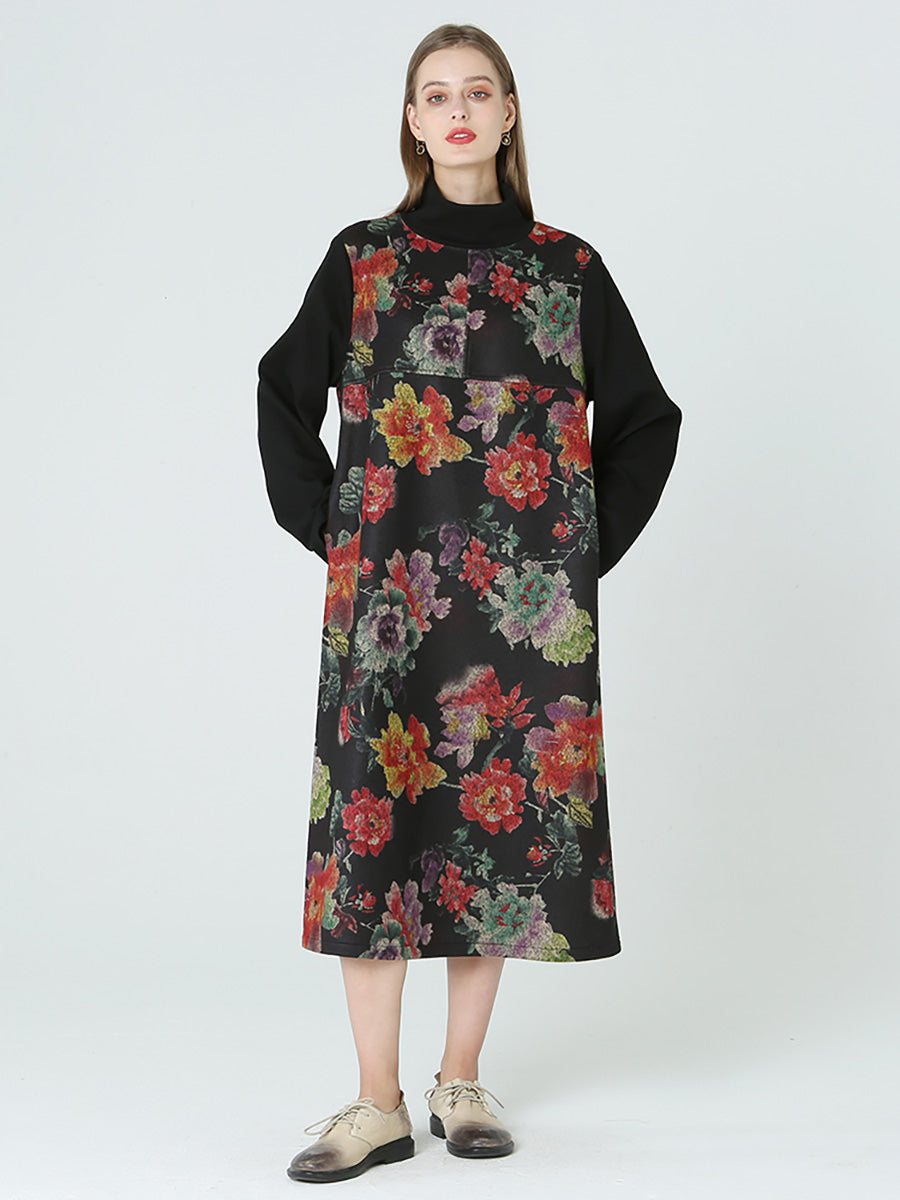 Women's Floral Turtleneck Dress | Long Sleeve & Pockets 4