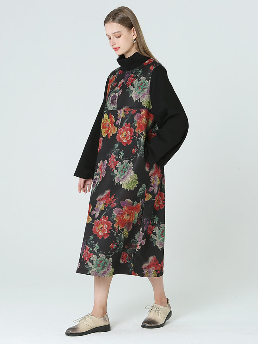 Women's Floral Turtleneck Dress | Long Sleeve & Pockets 5