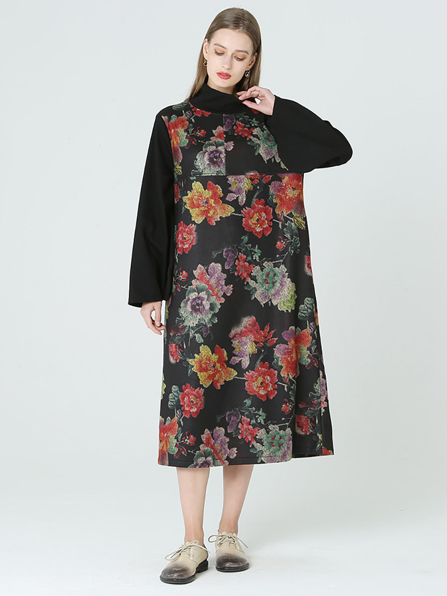 Women's Floral Turtleneck Dress | Long Sleeve & Pockets 3