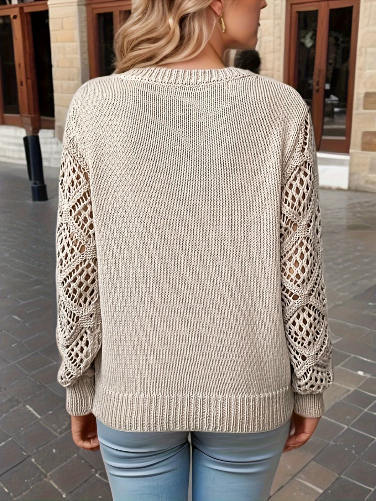 Women's Jumper | Crochet Sleeves & V-Neck 30