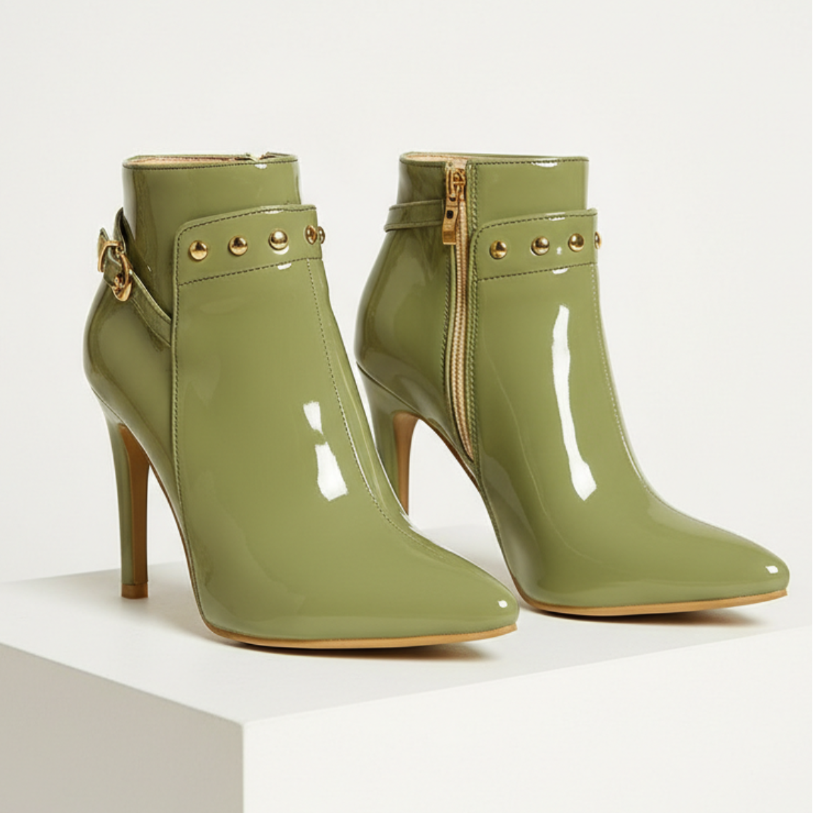Women's Gloss Ankle Boots | Stiletto Heel & Studded Detail 1