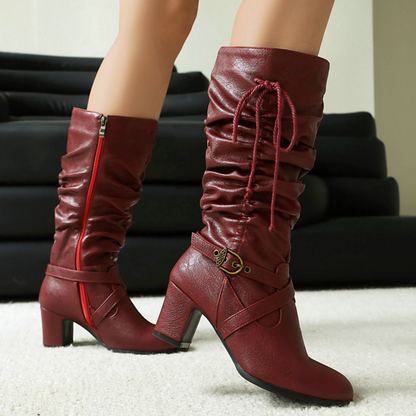 Women's Buckle Boots | Slouched Shaft & Vintage Rope Tie Detail 11