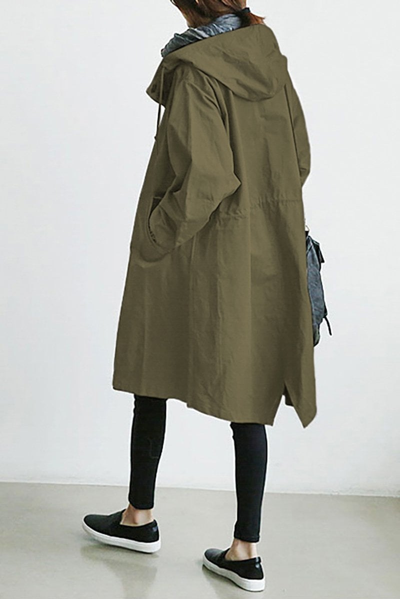 Turquoise hooded longline winter coat with patch pockets
