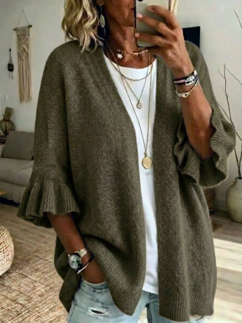 Women's Ruffle Sleeve Cardigan | Lightweight Open Front 3