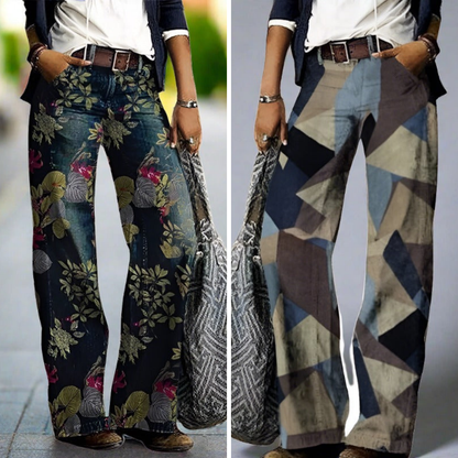 Women's Wide Leg Jeans | Floral Print & High Waisted 4