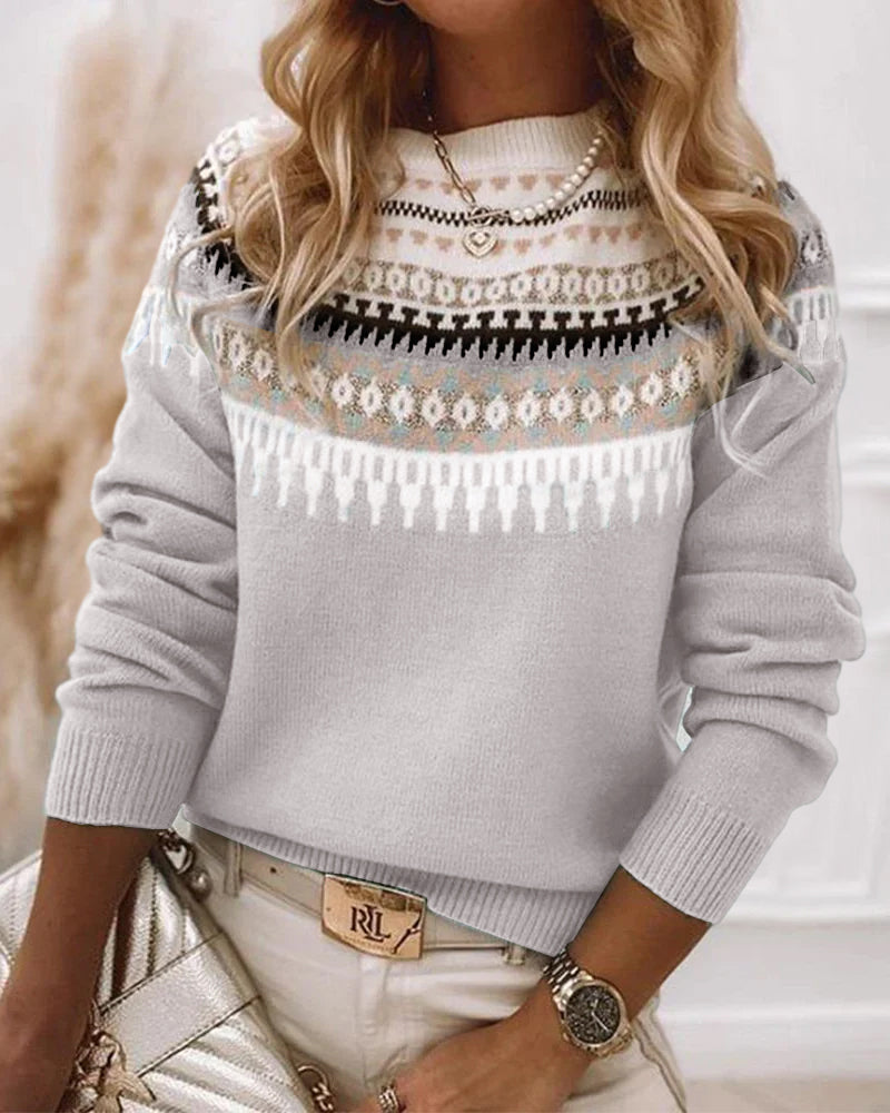 Alberte | Women's Fair Isle Yoke Sweater with Crew Neck