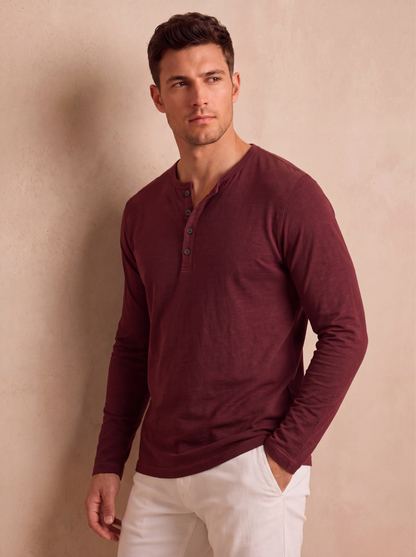 Cotton blend Henley top for men