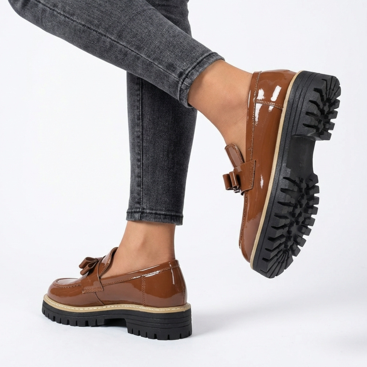 Women's Bow Loafers | Platform Lift & Glossy Shine 3