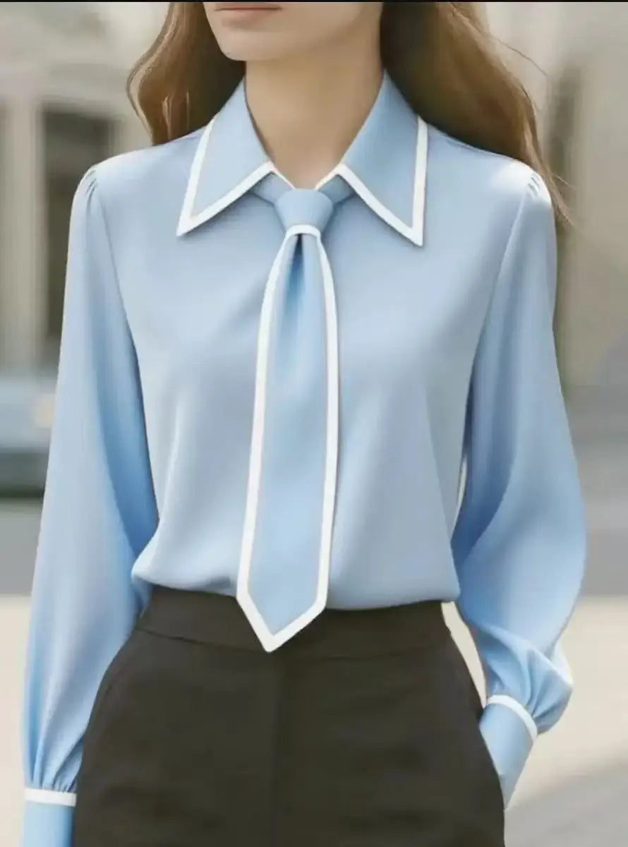 Women's Tie-Neck Blouse | Structured Collar & Puff Cuffs 4
