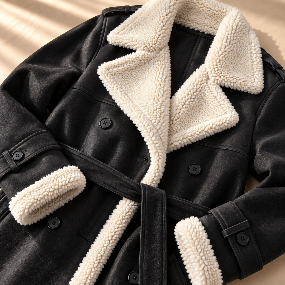Women's Sherpa Trench Coat | Shearling Lapel & Belted Fit 9