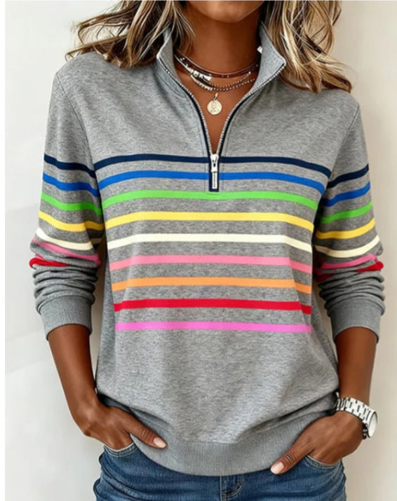 Women's Striped Half-Zip Jumper | Soft & Warm Knit 1
