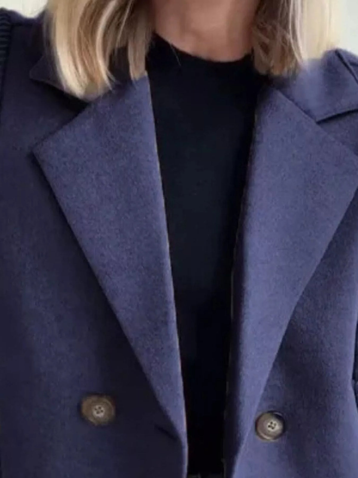 Green double breasted short coat with shawl collar and knit cuffs