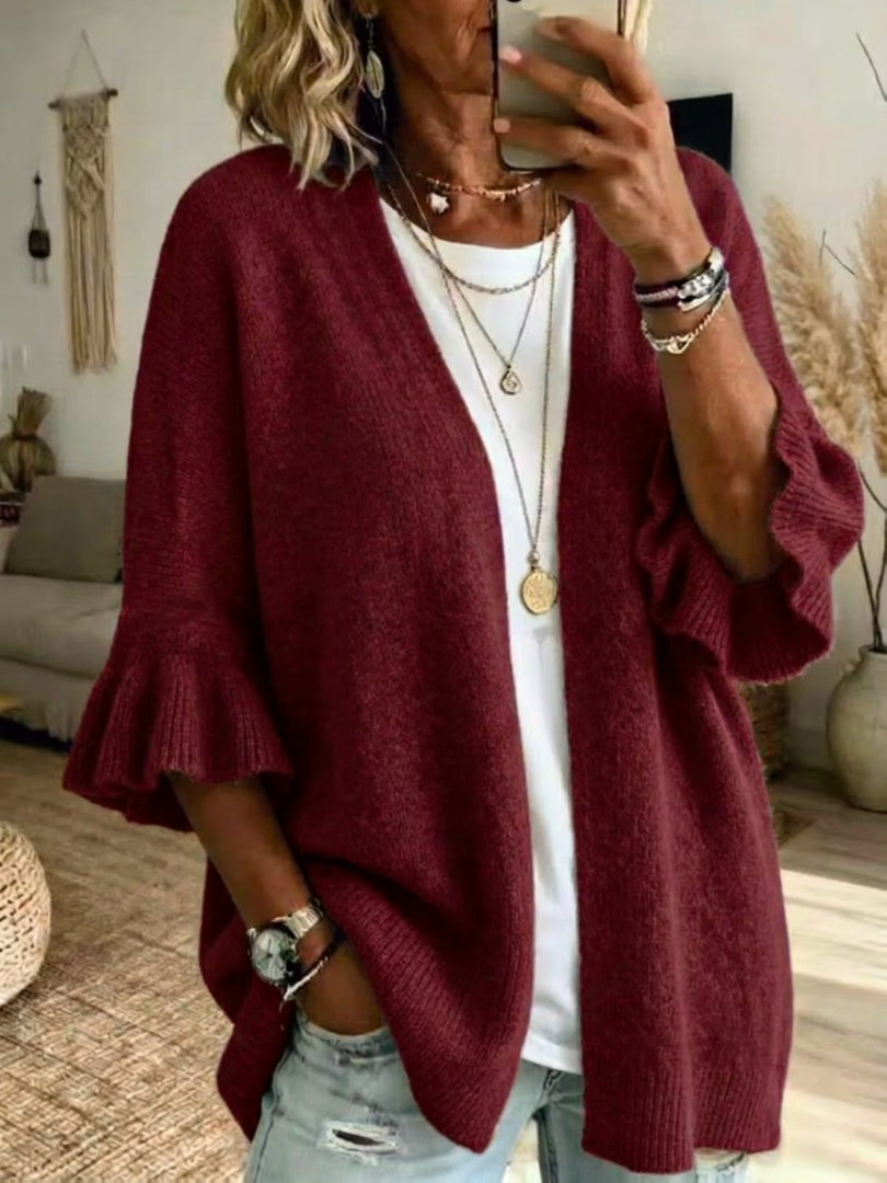 Women's Ruffle Sleeve Cardigan | Lightweight Open Front 4