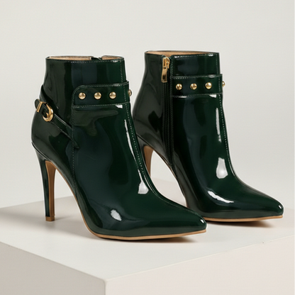 Women's Gloss Ankle Boots | Stiletto Heel & Studded Detail 10