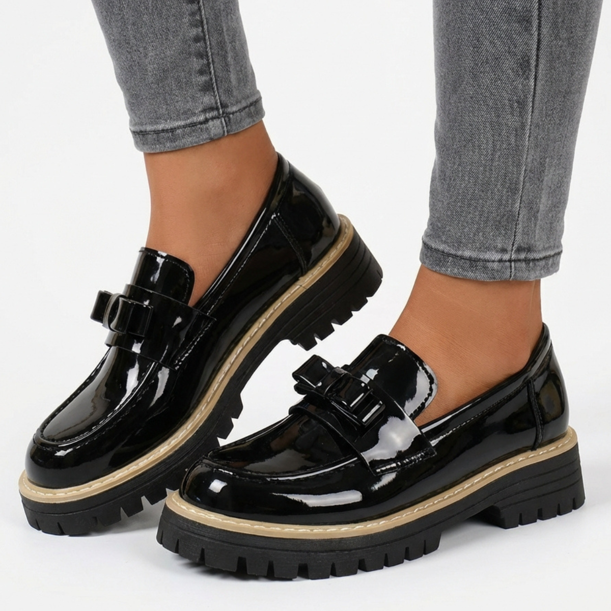 Women's Bow Loafers | Platform Lift & Glossy Shine 4