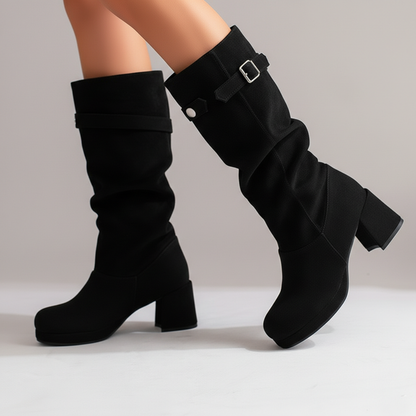 Women's Knee-High Buckle Boots | Adjustable Fit & Block Heel 9