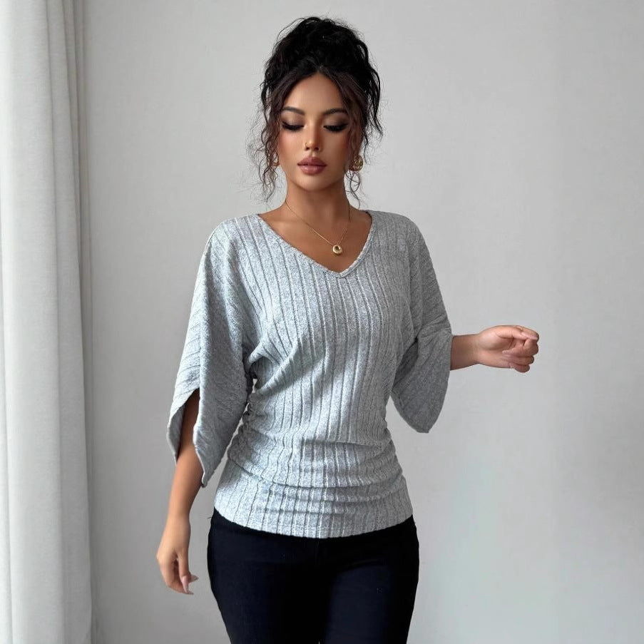 Women's Ribbed V-Neck Knit Top | Soft & Stretch Comfort 6