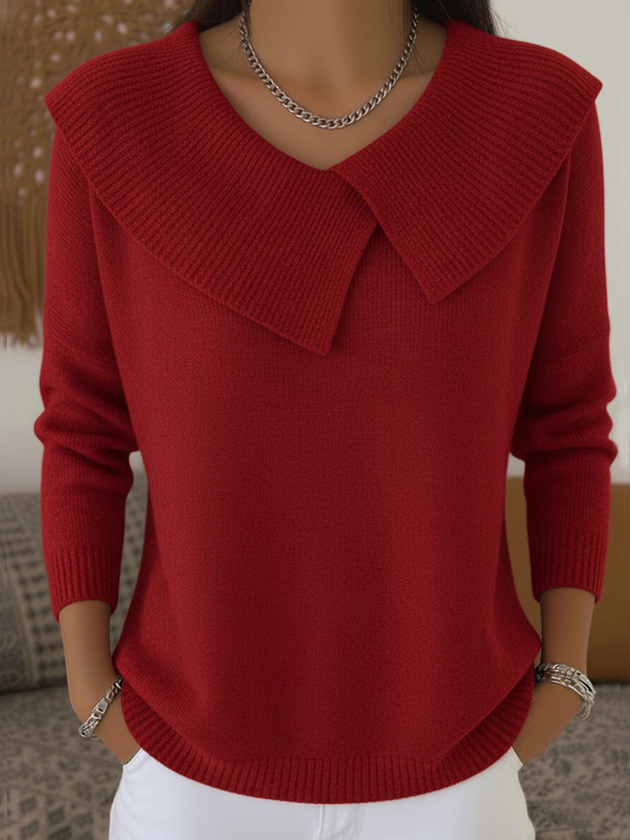 Women's Knit Sweater | Flap Collar & Warm Comfort