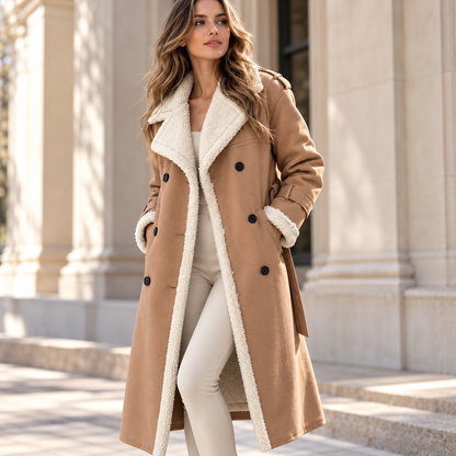 Women's Sherpa Trench Coat | Shearling Lapel & Belted Fit 11