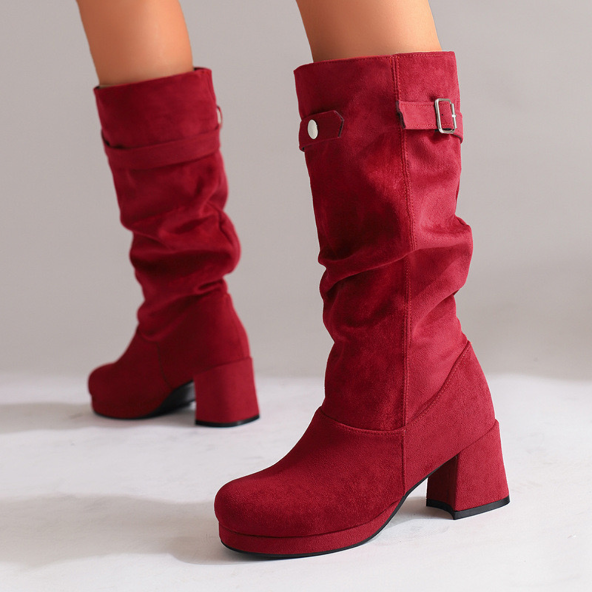 Women's Knee-High Buckle Boots | Adjustable Fit & Block Heel 2
