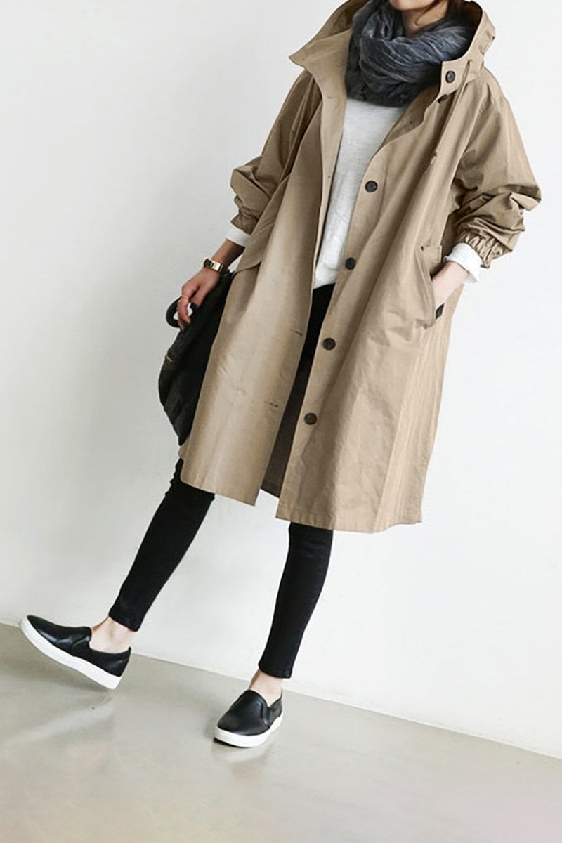 Turquoise hooded longline winter coat with patch pockets