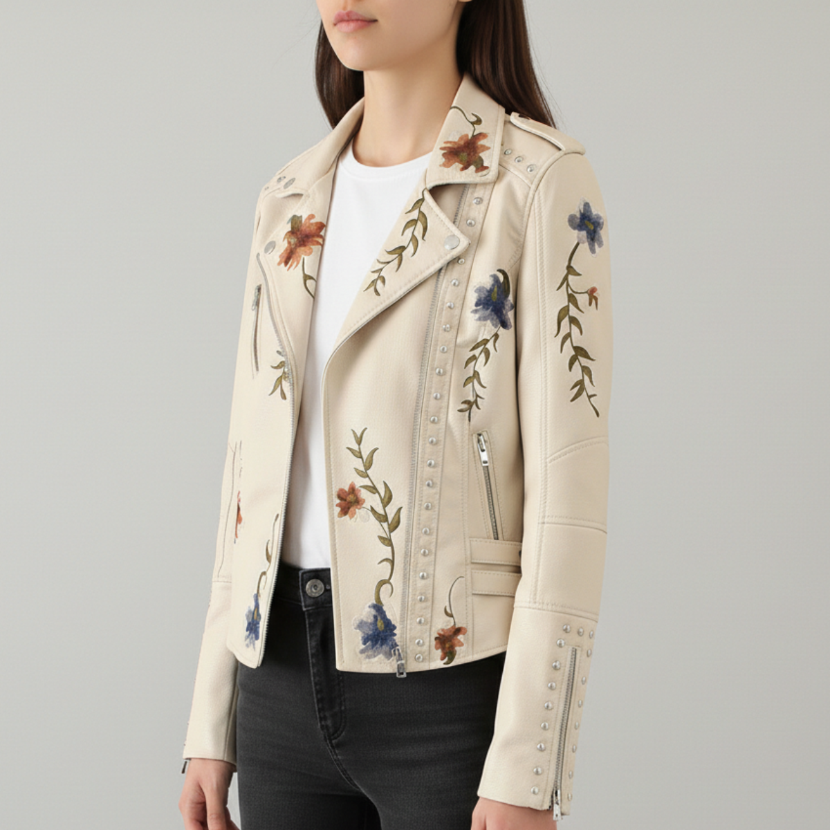 Women's Moto Jacket | Floral Embroidery & Edgy Style 8