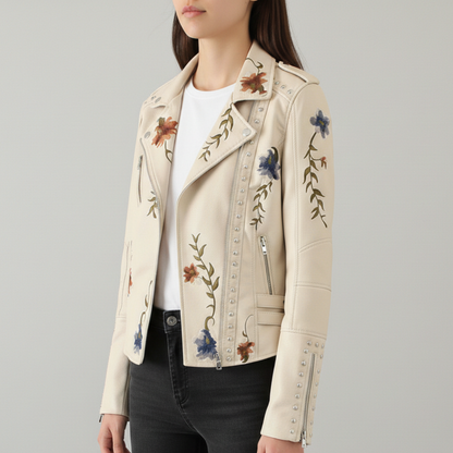 Women's Moto Jacket | Floral Embroidery & Edgy Style 8