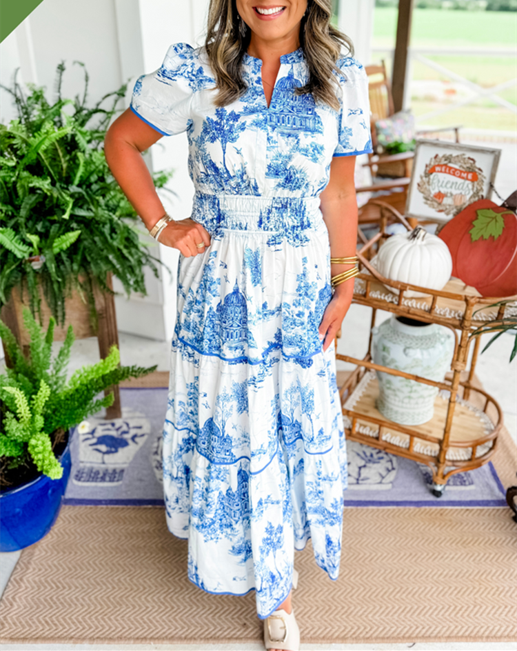 Eliza | Classic Toile Maxi Dress for Any Occasion