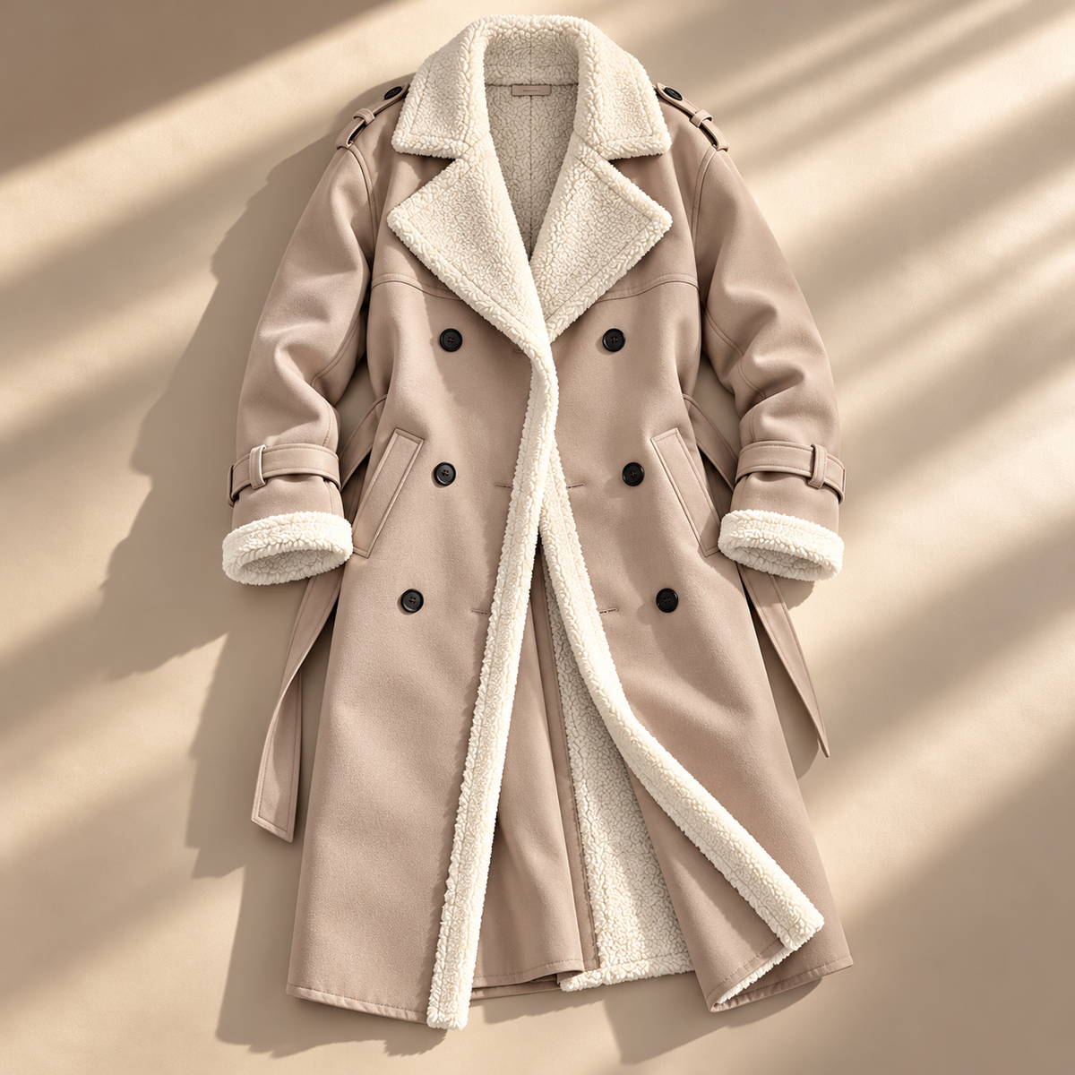Women's Sherpa Trench Coat | Shearling Lapel & Belted Fit 5