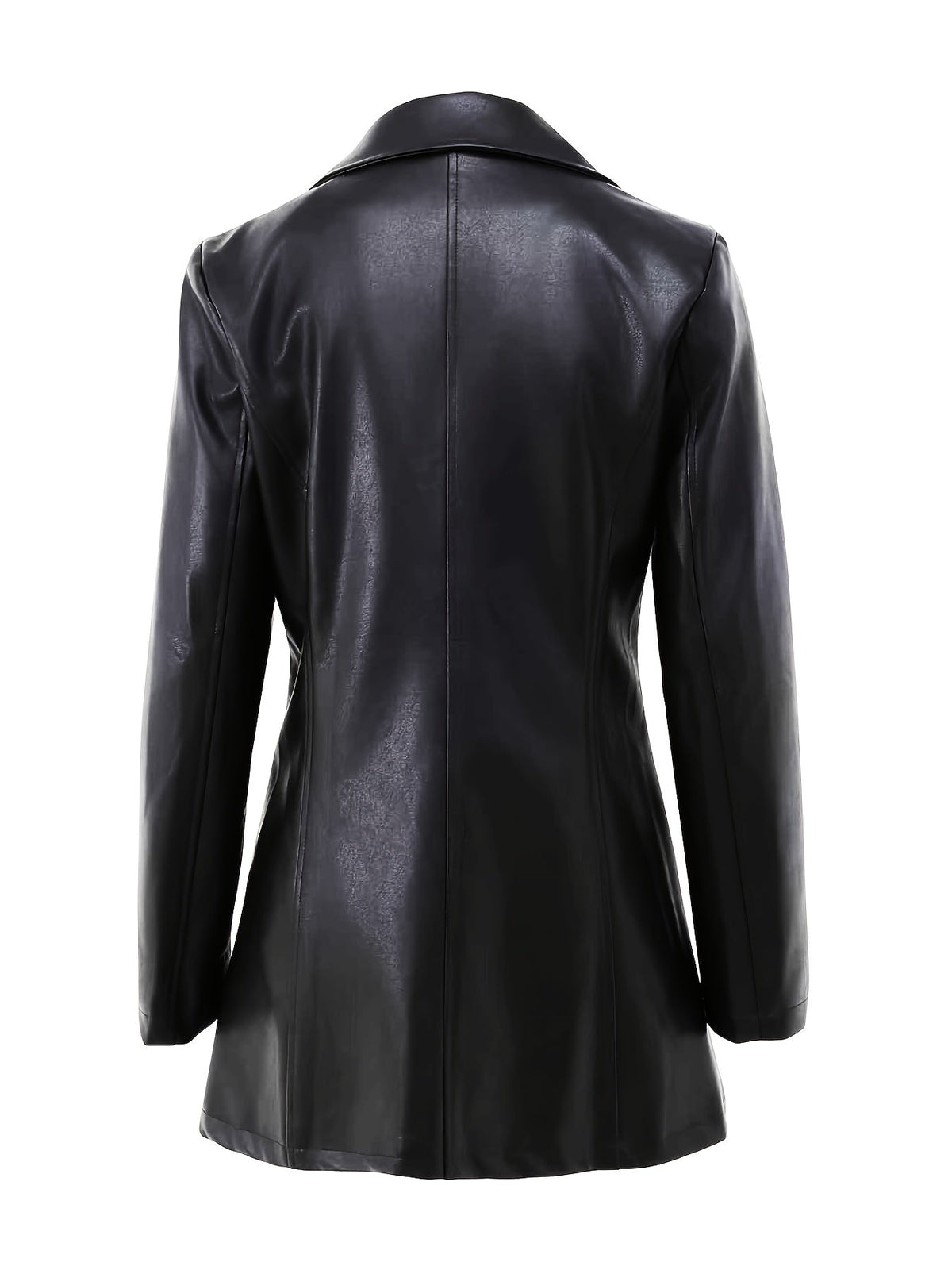 Black leather look longline winter coat with notch lapel