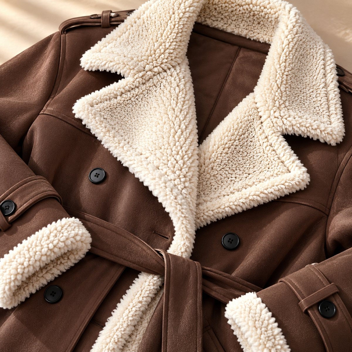 Women's Sherpa Trench Coat | Shearling Lapel & Belted Fit 4