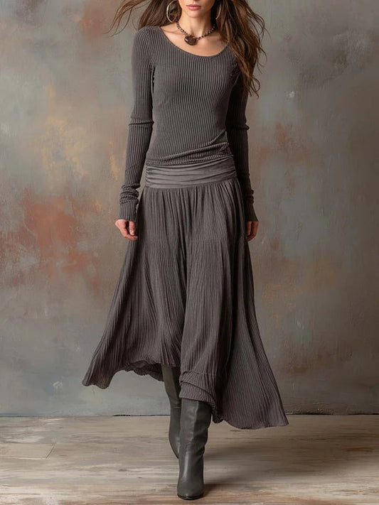 Women's Ribbed Midi Dress Set | Slim-Fit Stretch Design