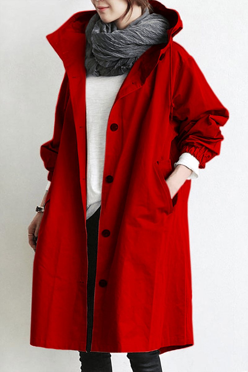 Turquoise hooded longline winter coat with patch pockets