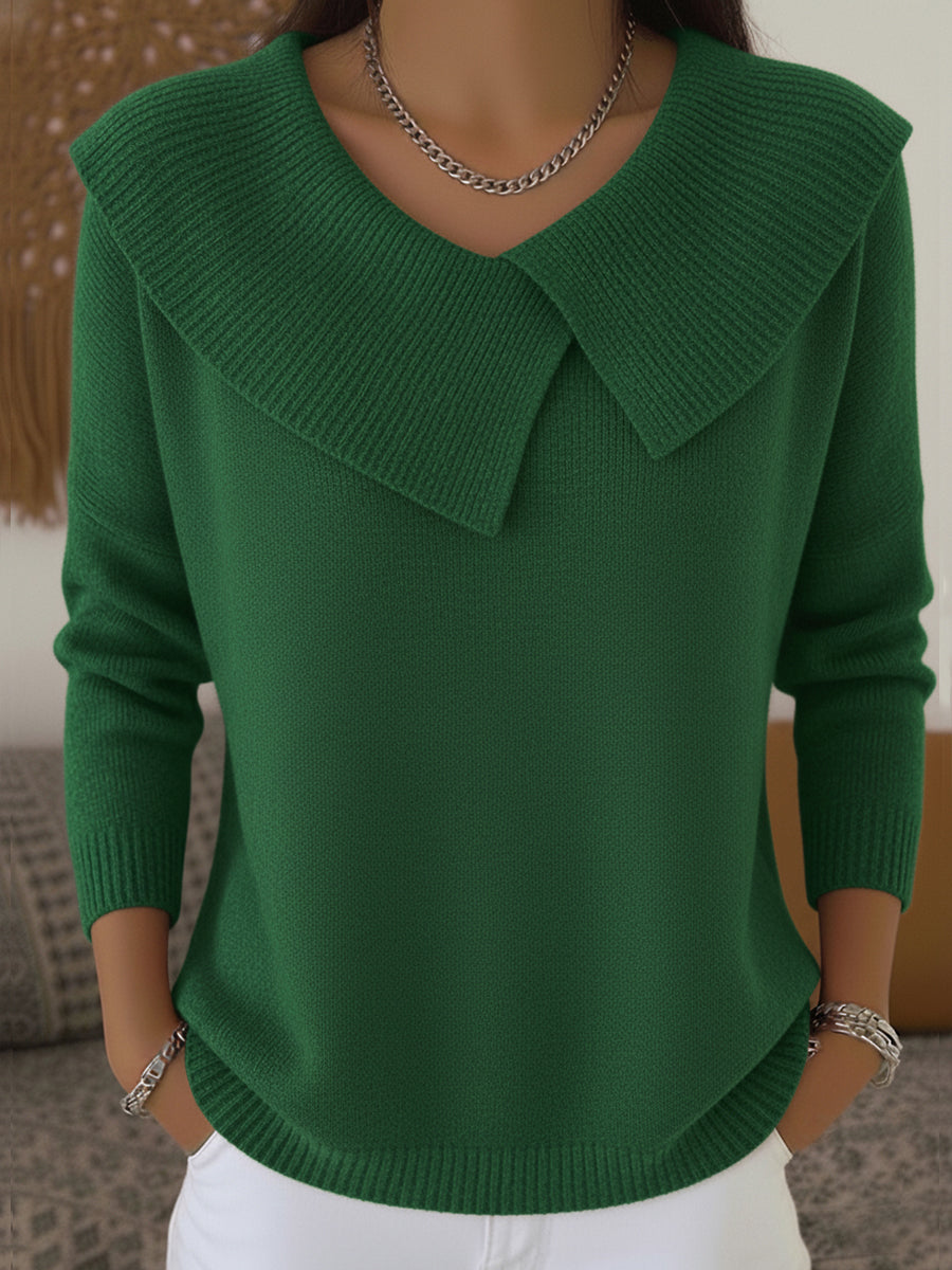 Women's Knit Sweater | Flap Collar & Warm Comfort