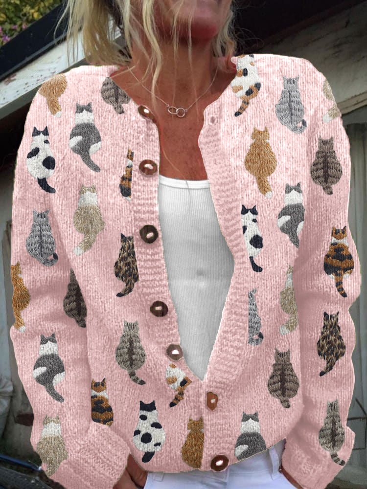 Women's Cat Print Cardigan | Soft & Cozy Fit 2