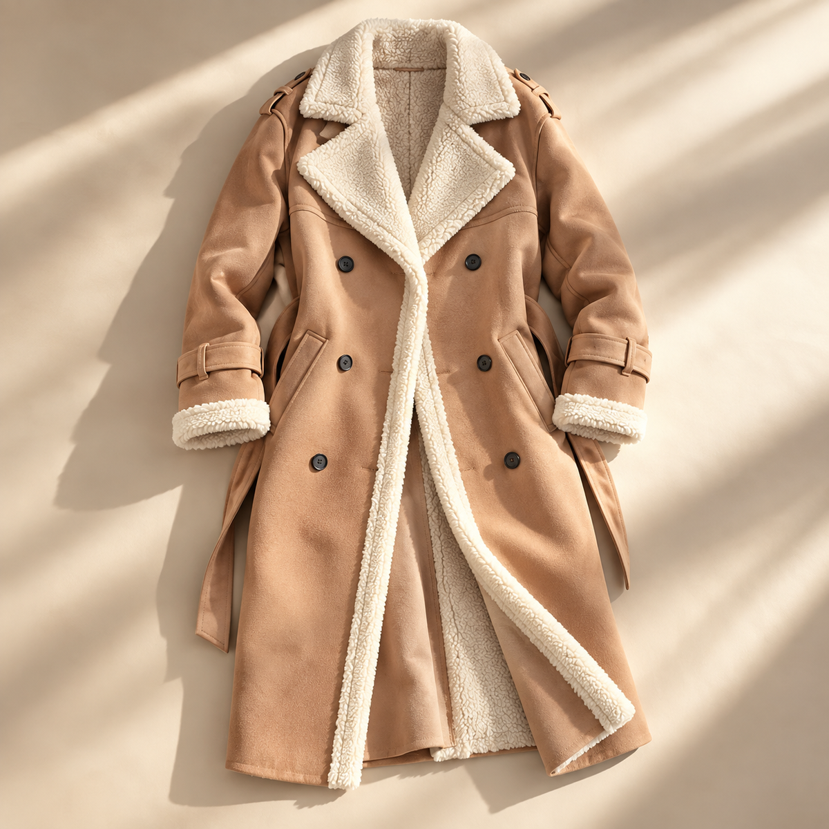 Women's Sherpa Trench Coat | Shearling Lapel & Belted Fit 10